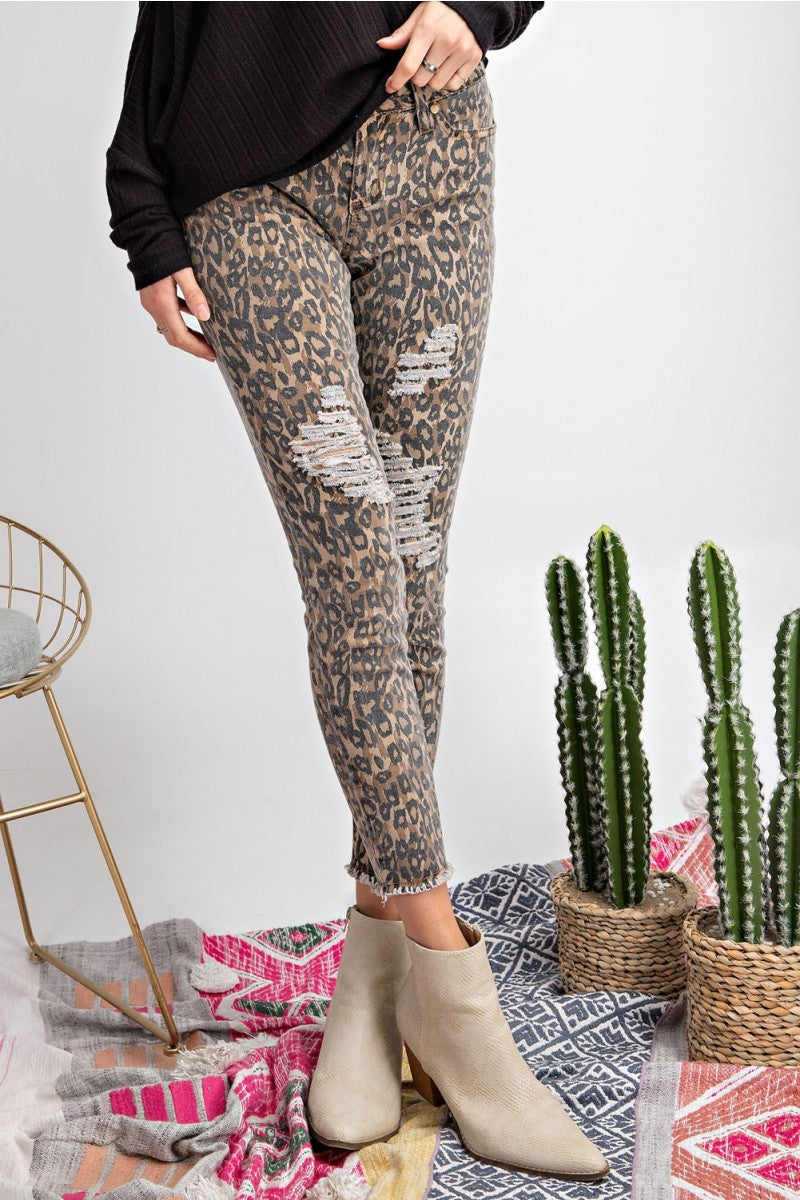 Shelly Animal Print Distressed Ankle Cut Pants - Corinne an Affordable Women's Clothing Boutique in the US USA