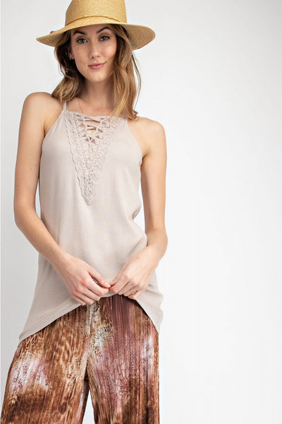 Tristan Lace Up Embroidered Tank - Corinne an Affordable Women's Clothing Boutique in the US USA