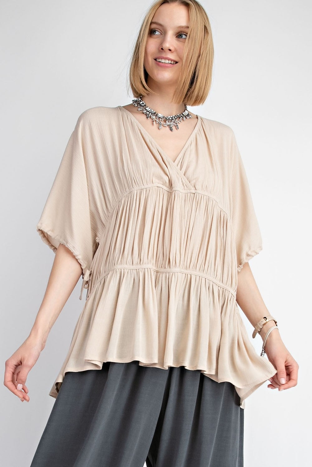 Brittan Dolman Sleeve Ruched Top - Corinne an Affordable Women's Clothing Boutique in the US USA