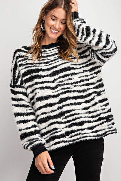Kara Zebra Print Mohair Knit Sweater - Corinne an Affordable Women's Clothing Boutique in the US USA