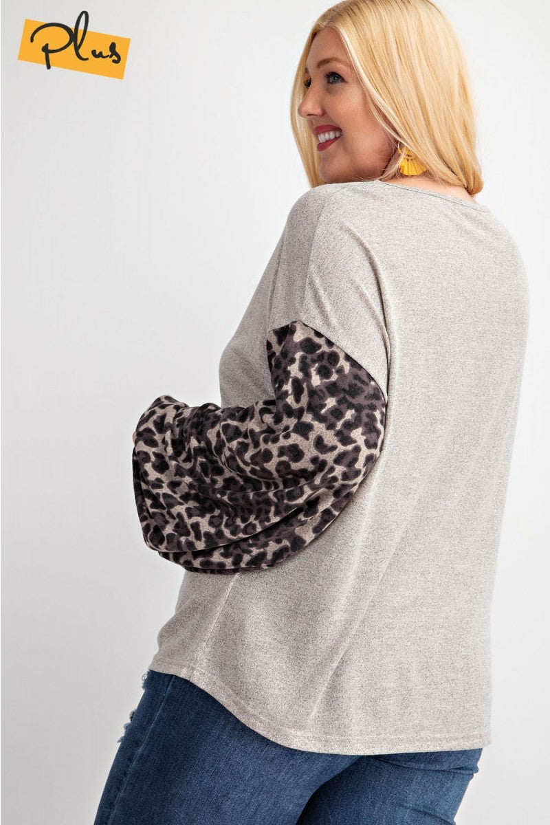 Delilah Animal Print Sleeve Hacci Knit Top (PLUS) - Corinne an Affordable Women's Clothing Boutique in the US USA