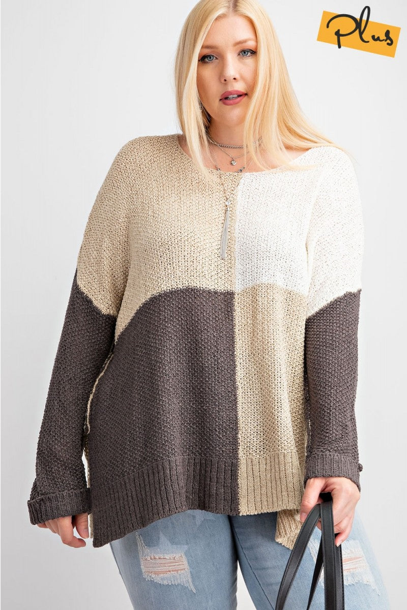 Pennie Color Block Sweater (PLUS) - Corinne an Affordable Women's Clothing Boutique in the US USA