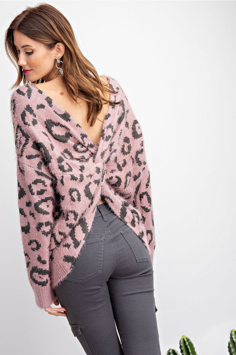 Roxanne Twist Back Leopard Print Mohair Sweater - Corinne an Affordable Women's Clothing Boutique in the US USA