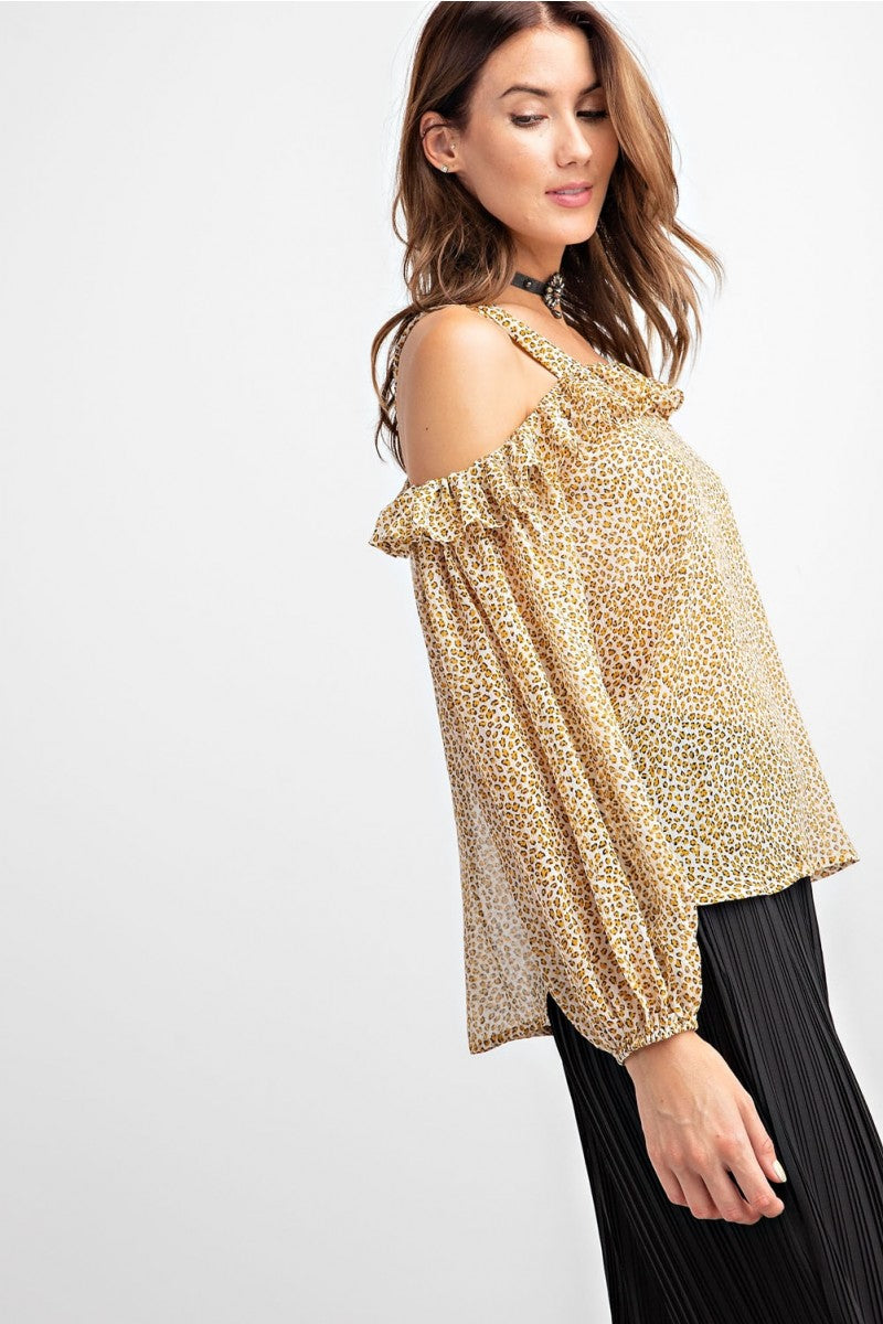 Daria Cold Shoulder Leopard Chiffon Blouse - Corinne an Affordable Women's Clothing Boutique in the US USA