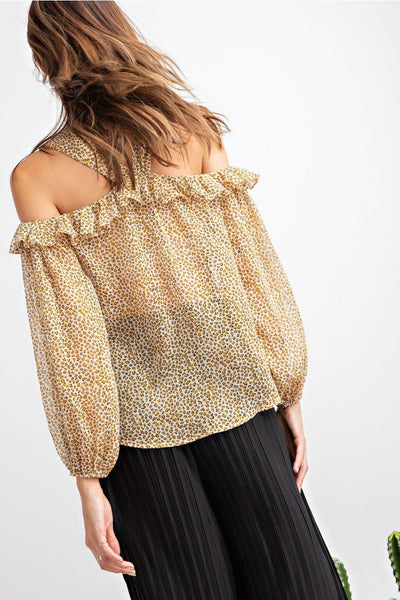Daria Cold Shoulder Leopard Chiffon Blouse - Corinne an Affordable Women's Clothing Boutique in the US USA