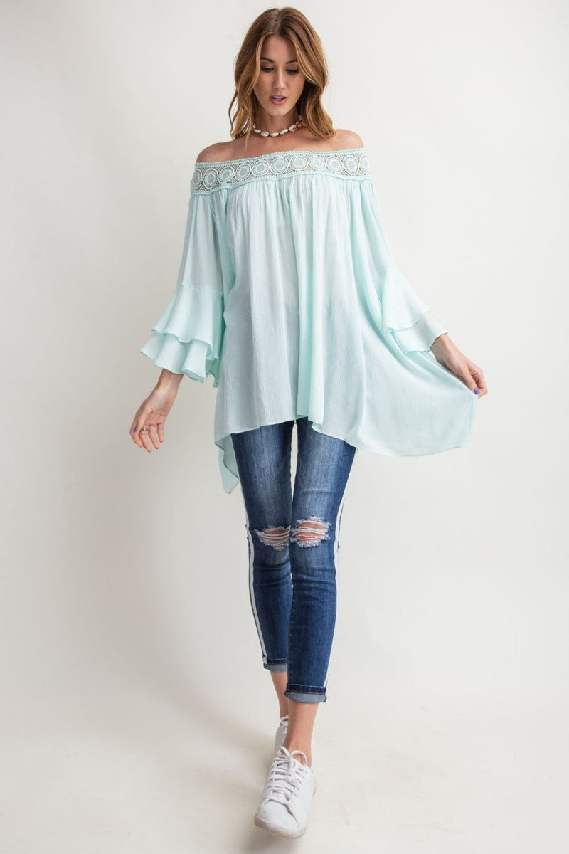 Fiona Off-Shoulder Lace Yoke Top - Corinne an Affordable Women's Clothing Boutique in the US USA