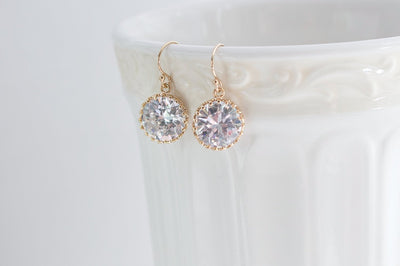 Gold and Swarovski Round Earrings - Corinne an Affordable Women's Clothing Boutique in the US USA