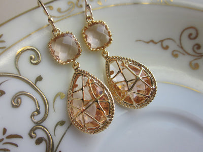 Champagne Peach Gold Twisted Earrings - Corinne an Affordable Women's Clothing Boutique in the US USA