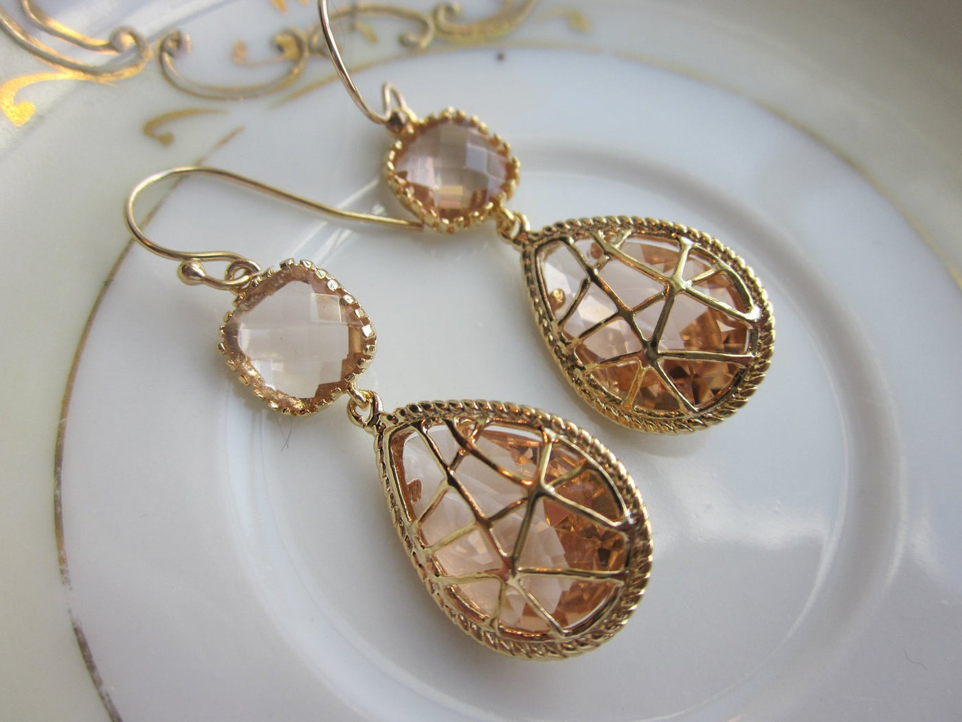 Champagne Peach Gold Twisted Earrings - Corinne an Affordable Women's Clothing Boutique in the US USA