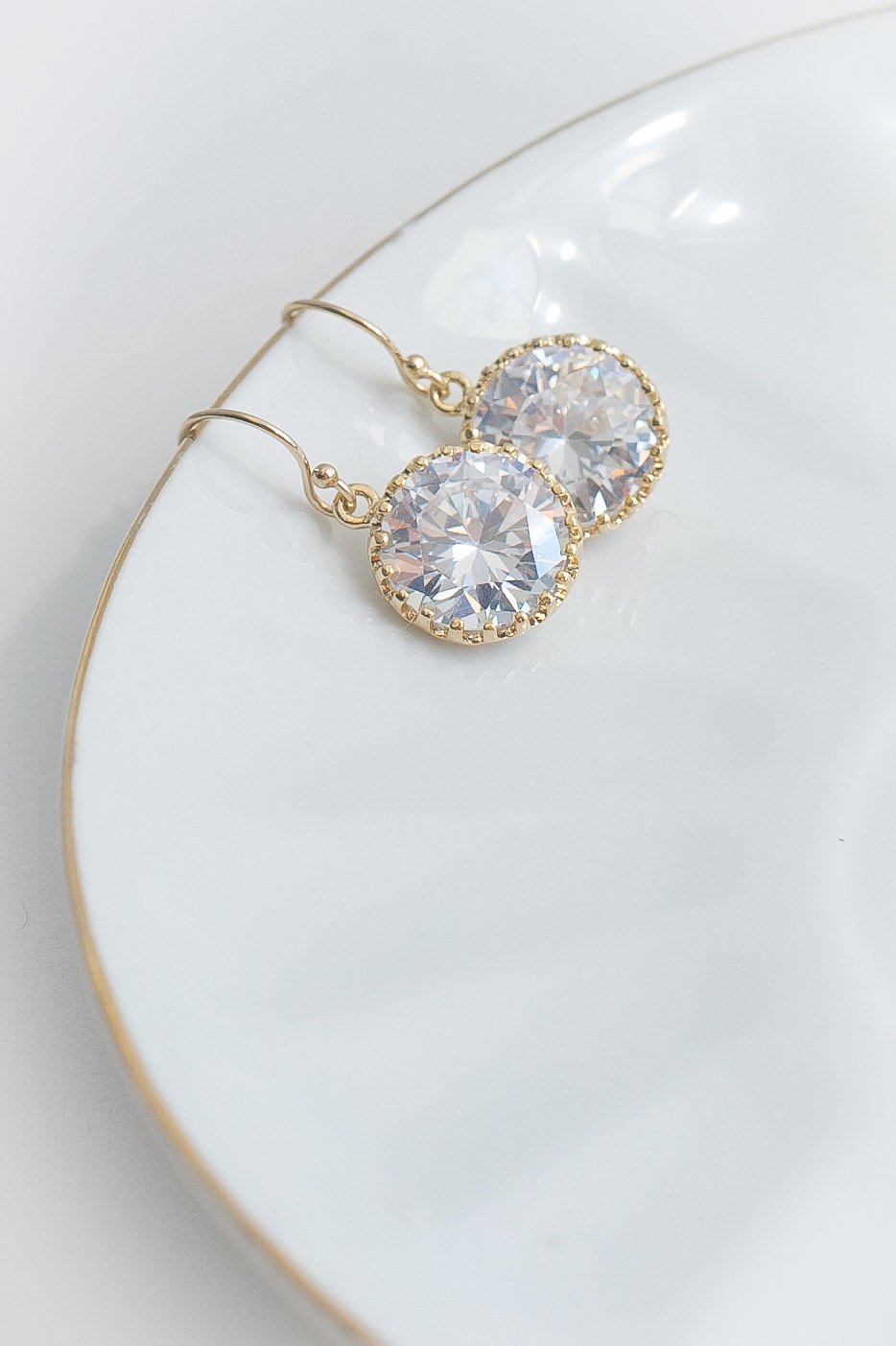 Gold and Swarovski Round Earrings - Corinne an Affordable Women's Clothing Boutique in the US USA