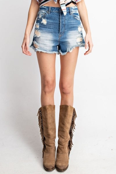 Alisa Distressed Washed Denim Shorts - Corinne an Affordable Women's Clothing Boutique in the US USA