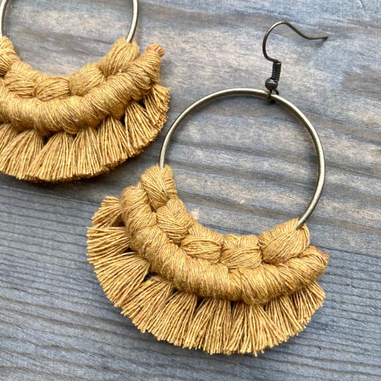 Large Macrame Fringe Earrings - Corinne Boutique Family Owned and Operated USA