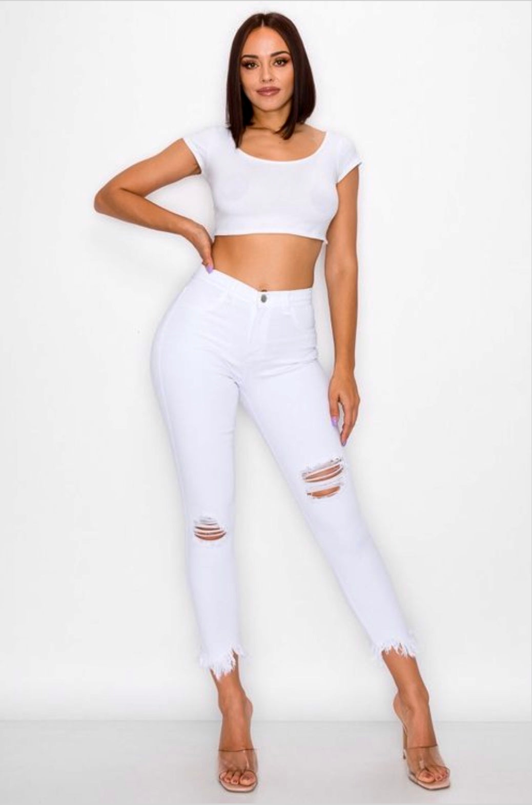 Becca White Distressed Jeans (Plus) - Corinne Boutique Family Owned and Operated USA