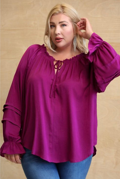 Hope Satin Peasant Top Plus - Corinne Boutique Family Owned and Operated USA