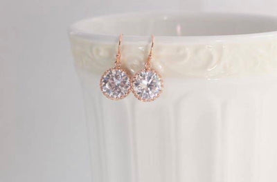 Rose Gold and Swarovski Round Earrings - Corinne Boutique Family Owned and Operated USA
