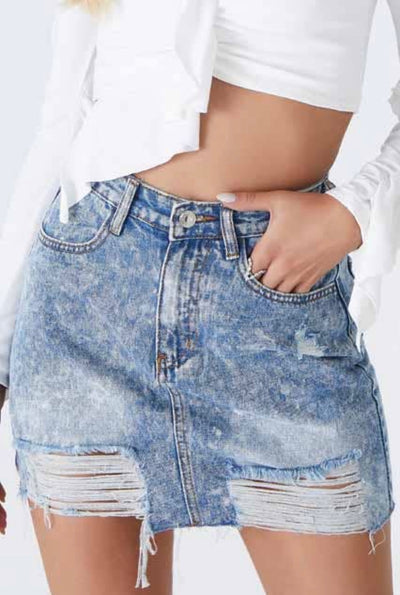 Laney Distressed Denim Mini Skirt - Corinne Boutique Family Owned and Operated USA