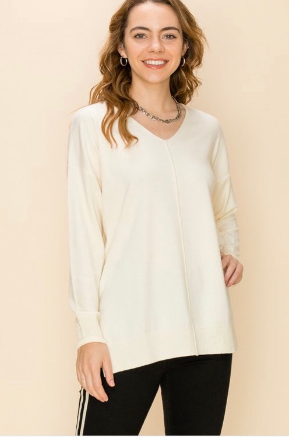 Ida V Neck Drop Shoulder Sweater - Corinne Boutique Family Owned and Operated USA