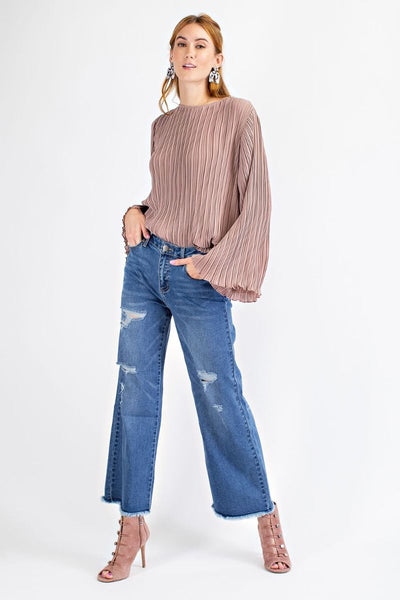 Demi Distressed Wide Leg Pants - Corinne Boutique Family Owned and Operated USA