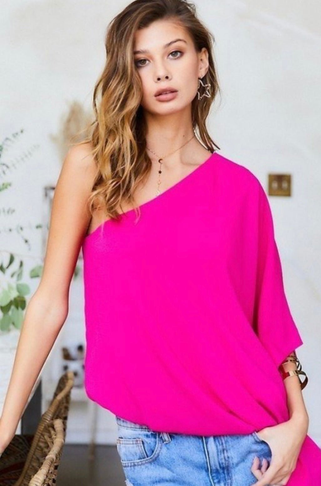 Shilah One Shoulder Blush Top - Corinne Boutique Family Owned and Operated USA