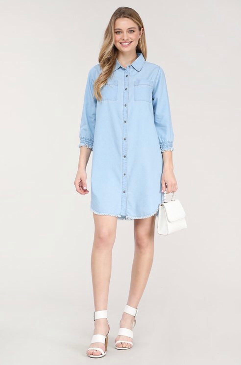 Shandle Chambray Shirt Dress - Corinne Boutique Family Owned and Operated USA