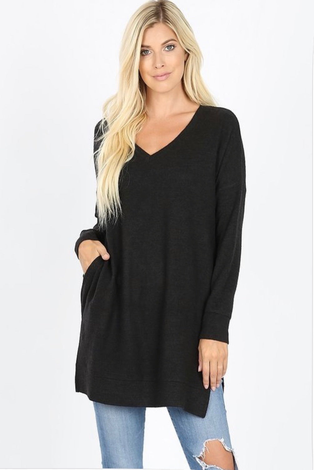 Sera V-Neck Melange Sweater - Corinne Boutique Family Owned and Operated USA