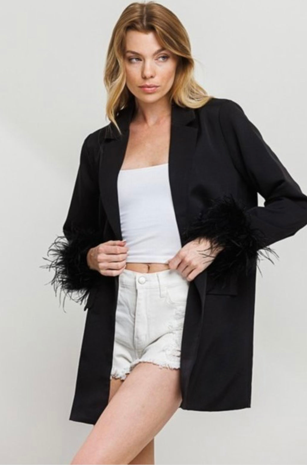 Kimmie Feather Blazer - Corinne Boutique Family Owned and Operated USA