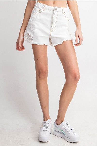 Alisa Distressed White Denim Shorts - Corinne an Affordable Women's Clothing Boutique in the US USA