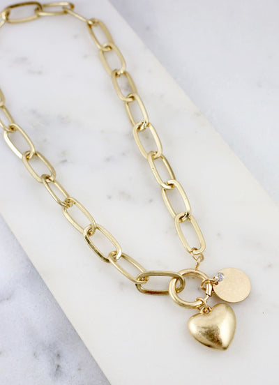 Poppie Toggle Necklace With Heart Charm Gold - Corinne an Affordable Women's Clothing Boutique in the US USA