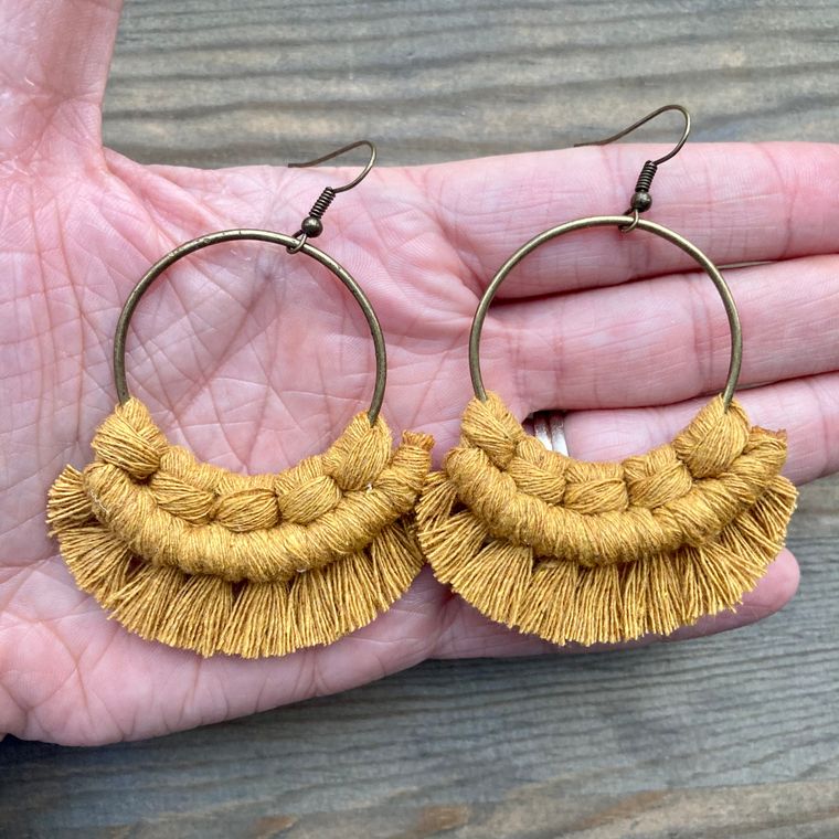 Large Macrame Fringe Earrings - Corinne Boutique Family Owned and Operated USA