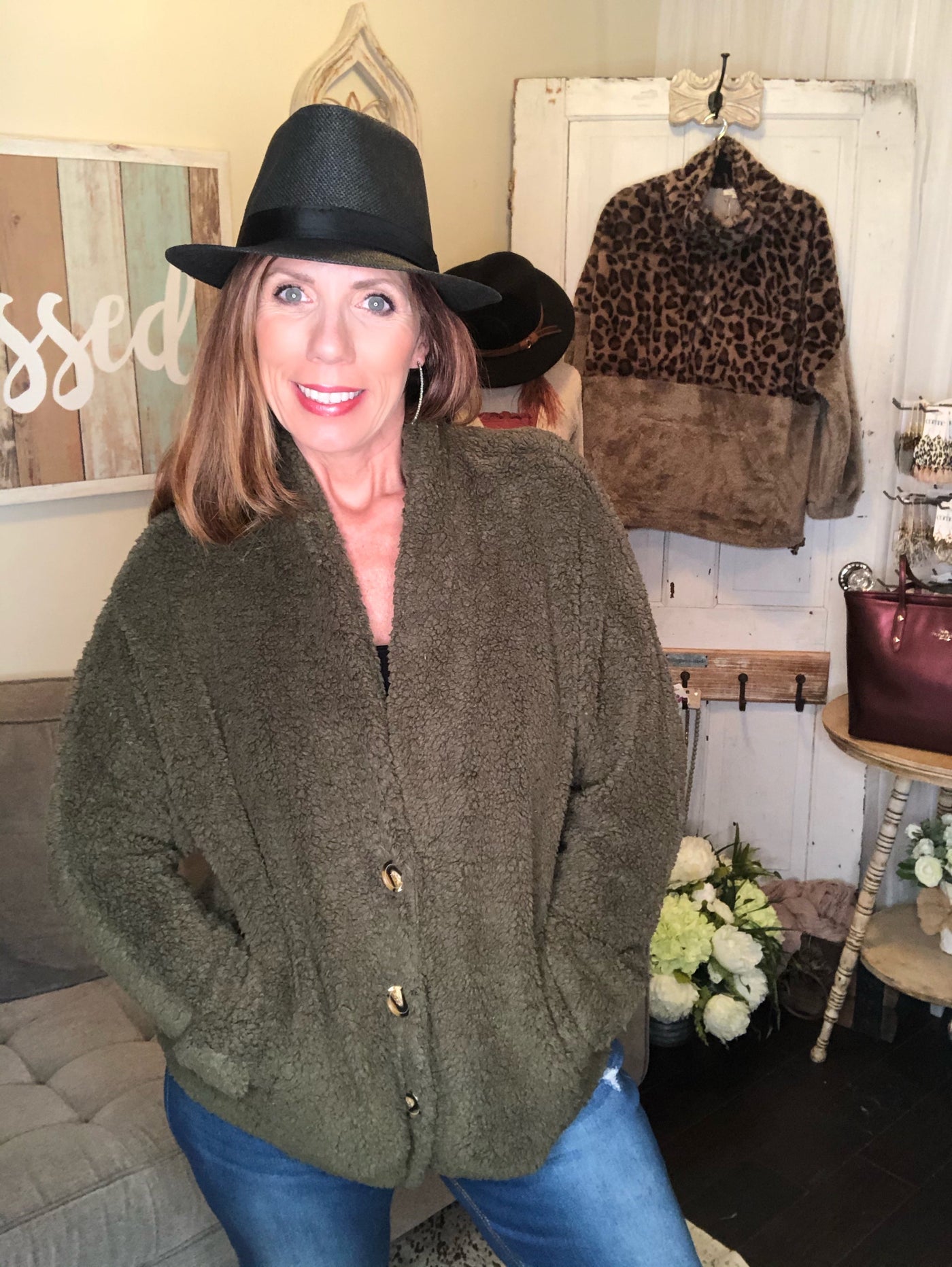 Faux Shearling Dolman Sleeve Coat - Corinne Boutique Family Owned and Operated USA