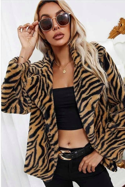 Lara Tiger Print Faux Fur Coat - Corinne Boutique Family Owned and Operated USA