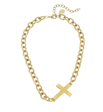 Gold Sideways Cross Necklace by Susan Shaw - Corinne an Affordable Women's Clothing Boutique in the US USA