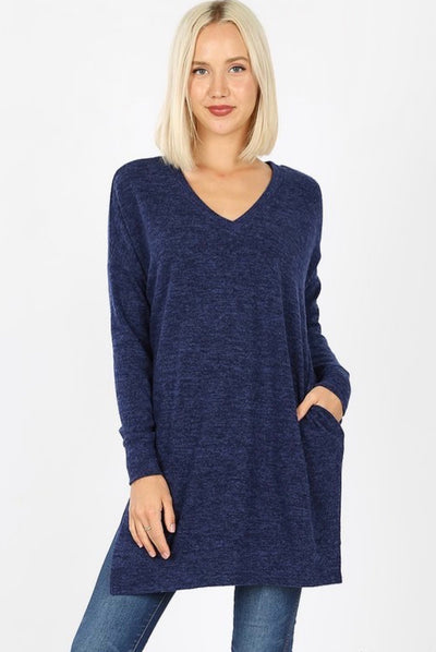 Sera V-Neck Melange Sweater - Corinne Boutique Family Owned and Operated USA