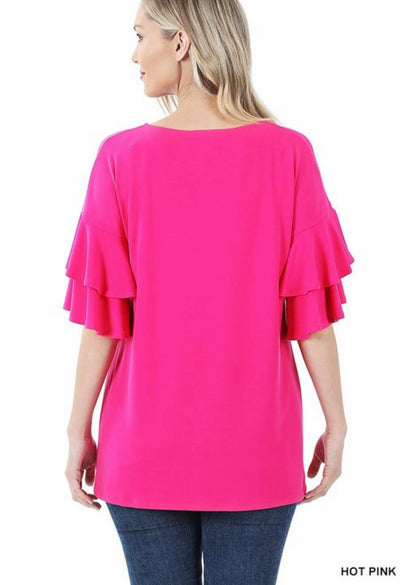 Ricky Ruffle Sleeve Top - Corinne Boutique Family Owned and Operated USA