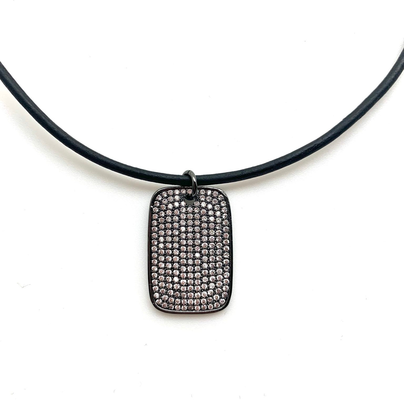 Karli Buxton Pave’ Gunmetal Dog Tag Necklace - Corinne Boutique Family Owned and Operated USA