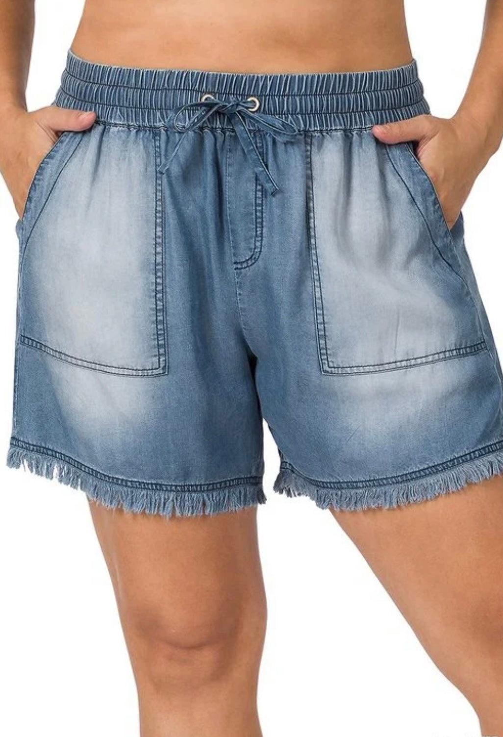 Chelsea Chambray Frayed Shorts - Corinne Boutique Family Owned and Operated USA