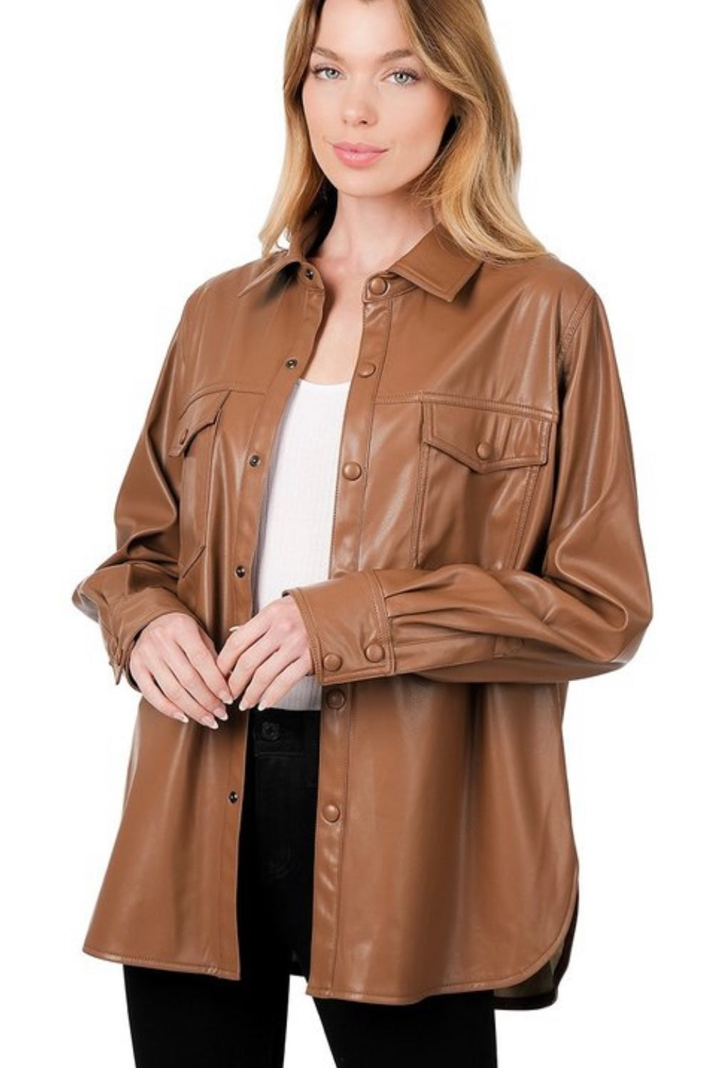 Tessa Vegan Leather Shacket - Corinne Boutique Family Owned and Operated USA