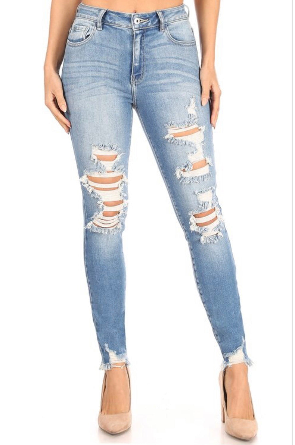 Emma Destroyed Vintage Wash Jeans - Corinne Boutique Family Owned and Operated USA