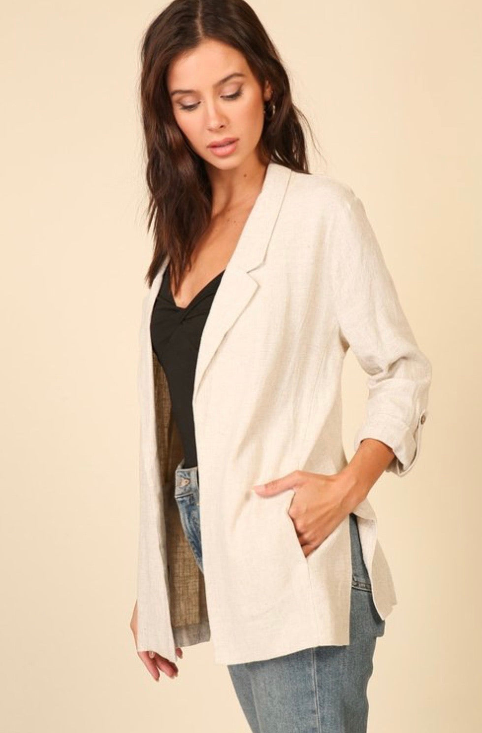 Casey Mid Length Linen Jacket - Corinne an Affordable Women's Clothing Boutique in the US USA