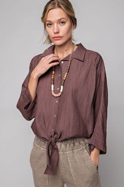 Candi Crinkled Button Down Top