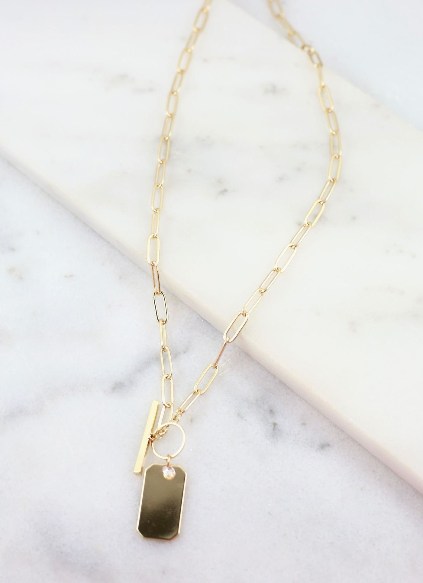 Kirkland Toggle Necklace With Rectangle Charm Gold - Corinne an Affordable Women's Clothing Boutique in the US USA