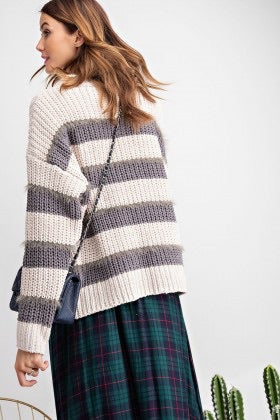 Vanessa Striped Loose Knit Sweater - Corinne Boutique Family Owned and Operated USA