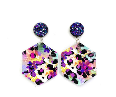 Druzy Stud, Flower & Leopard Leather Earrings - Corinne Boutique Family Owned and Operated USA