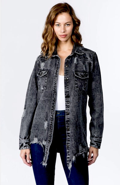 Dani Distressed Denim Jacket - Corinne Boutique Family Owned and Operated USA