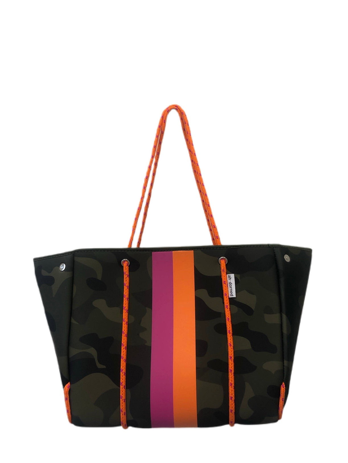 Army Camo and Stripes Neoprene Tote - Corinne Boutique Family Owned and Operated USA