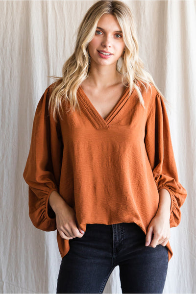 Trella Toffee V-Neck Top - Corinne Boutique Family Owned and Operated USA