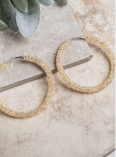 Large Beige Crystal Hoop Earrings - Corinne an Affordable Women's Clothing Boutique in the US USA