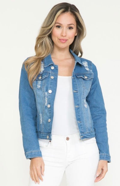 Bree Distressed Denim Jacket - Corinne Boutique Family Owned and Operated USA