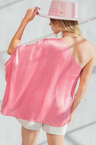 Callie One Shoulder Satin Top - Corinne Boutique Family Owned and Operated USA