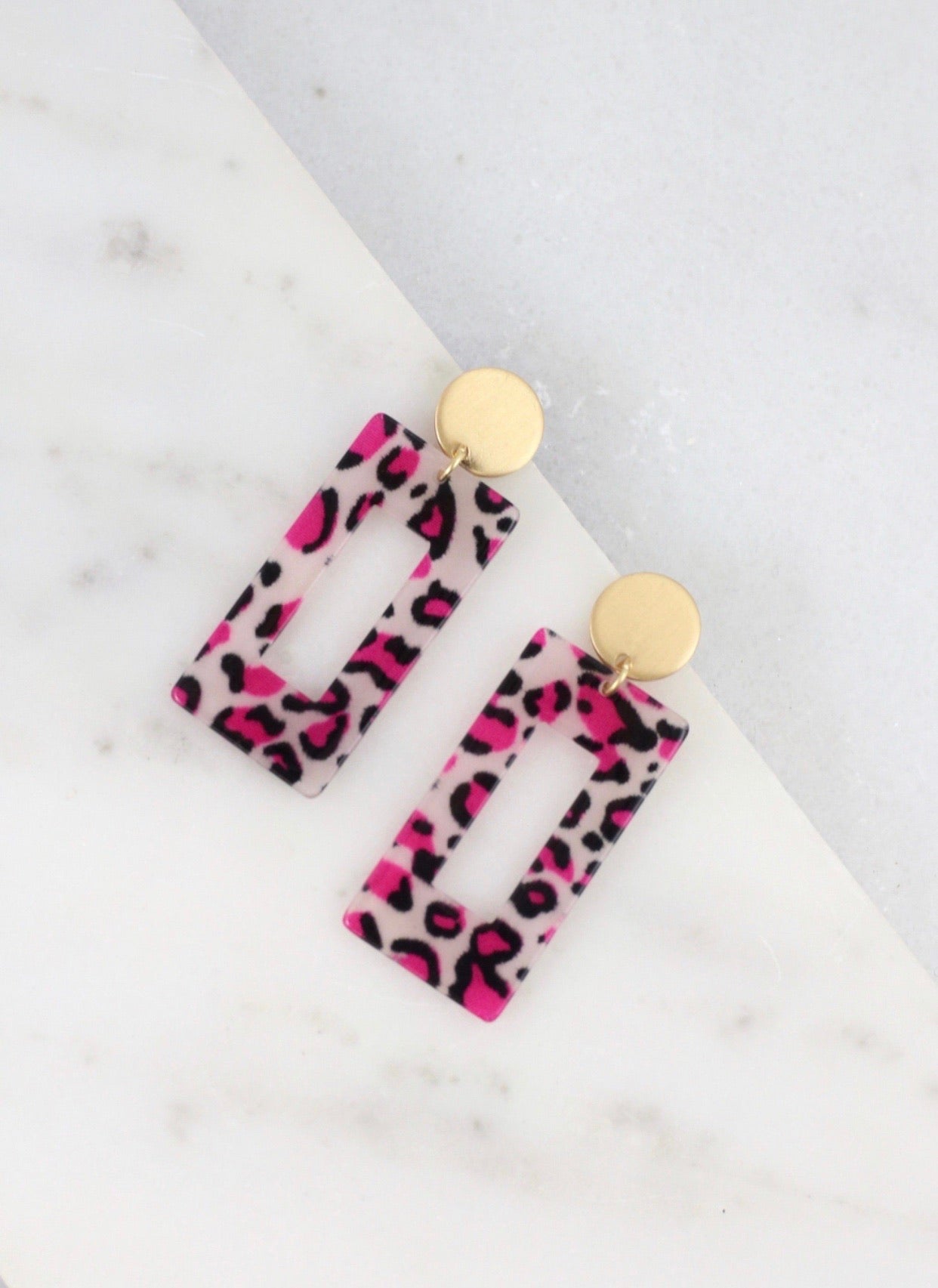 Bitsy Rectangle Resin Leopard Print Post Earring - Corinne an Affordable Women's Clothing Boutique in the US USA